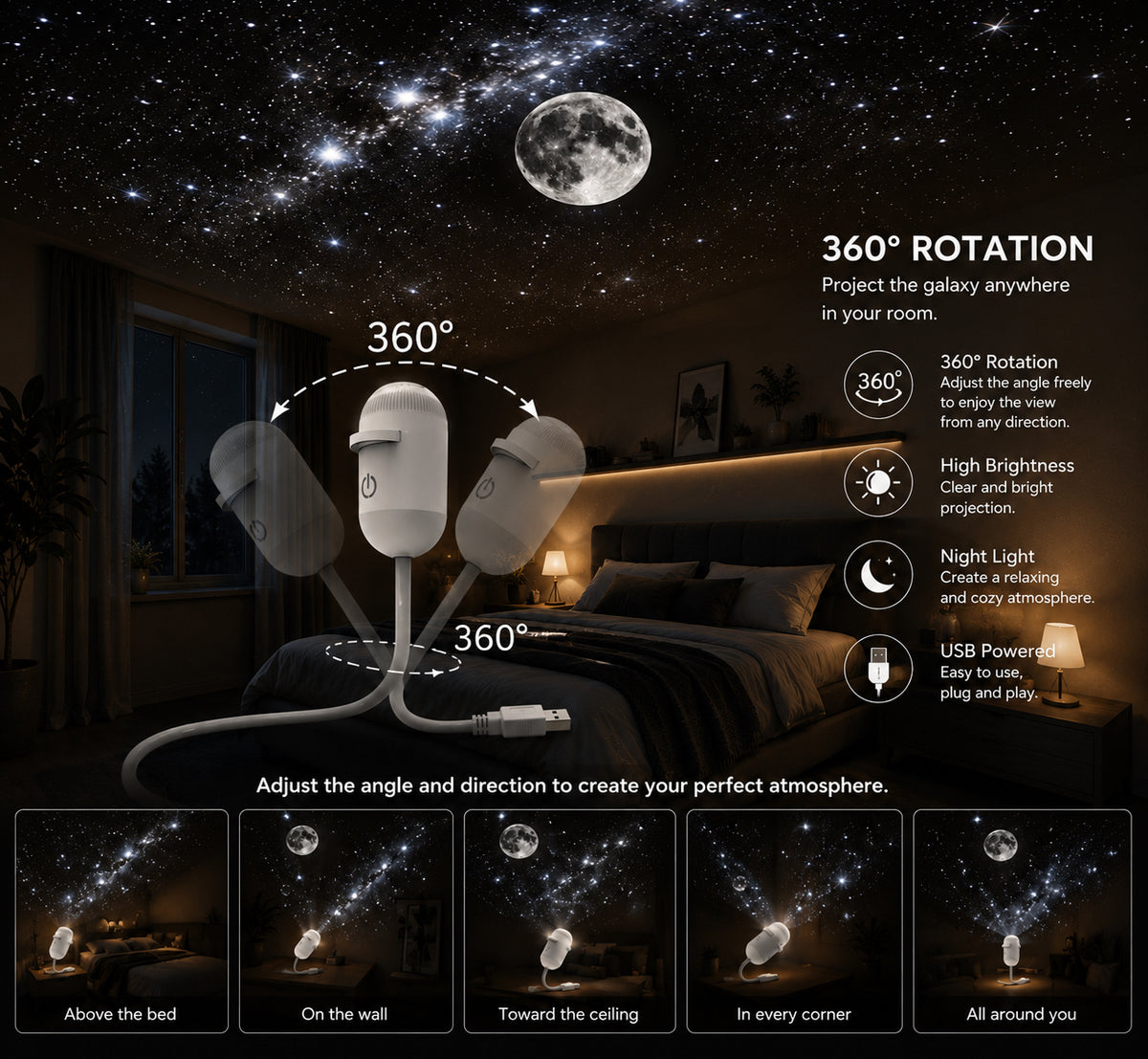 2 in 1 Galaxy Projector and Night Light